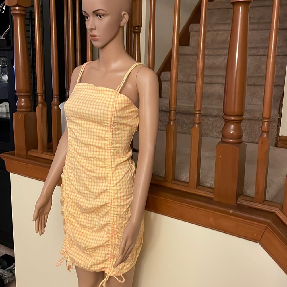 NWT Women's Double Ruched Bodycon Dress - Wild Fable Yellow/Pink Plaid